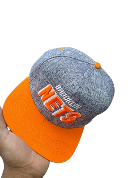 Brooklyn Nets Vertical Script Snapback Cap – Heather Grey & Vibrant Orange